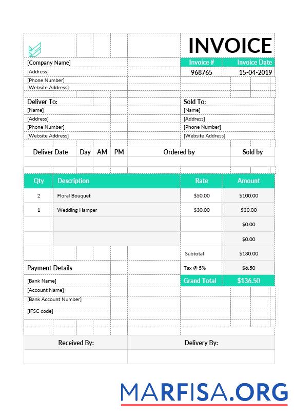Printable Flower Shop Invoice Template